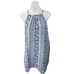 Gap Blue Floral Sleeveless Halter Neck Mini Cami Camisole Shift Tank Dress Sz XS